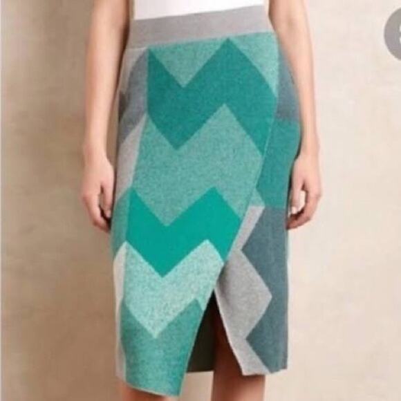 Moth Green/Gray chevron sweater wool blend texturized skirt Women’s Size xs - Picture 2 of 13